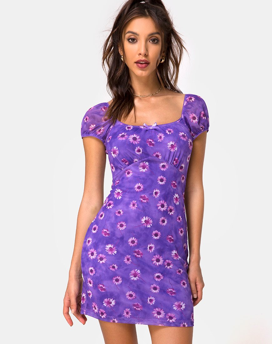 Afbeelding van Galot Mini Dress in Daisy Daze Purple