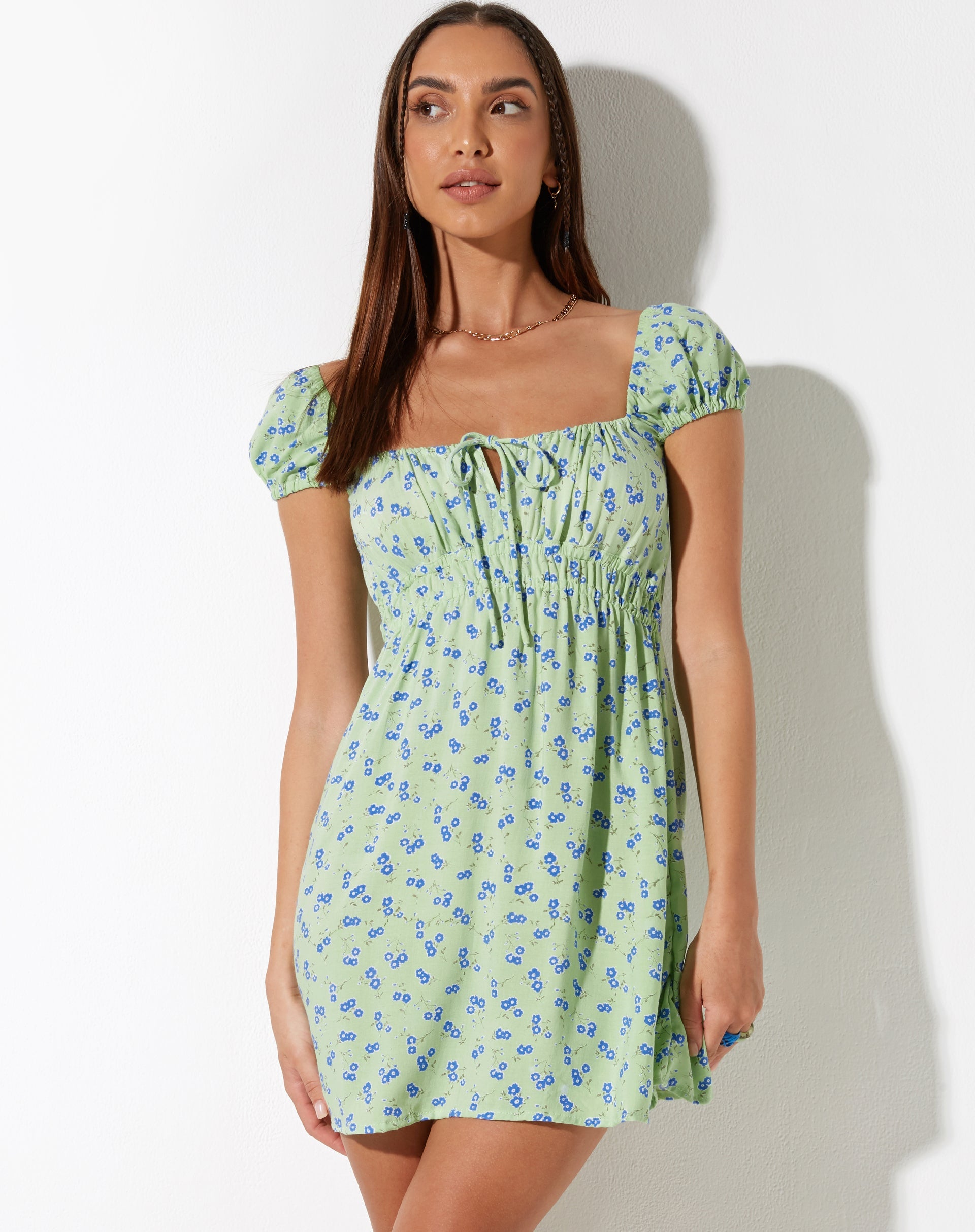 Afbeelding van Galova Mini Dress in Lime Floral