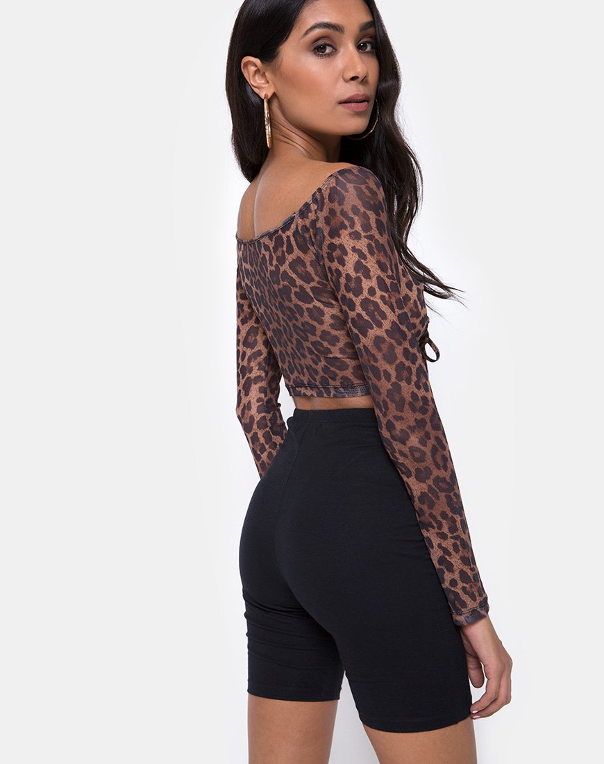 Ganida Top in Luipaard Mesh