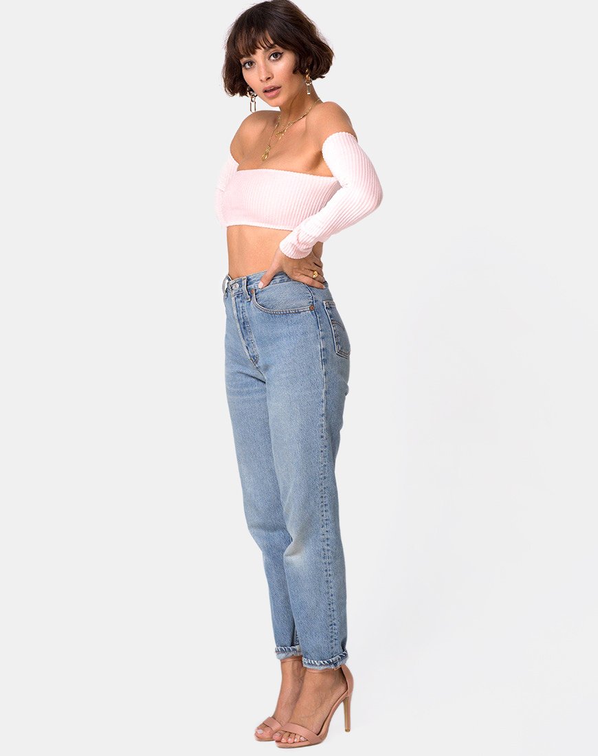 Afbeelding van Ganis Crop Top met lange mouwen in pluizig breisel Candy