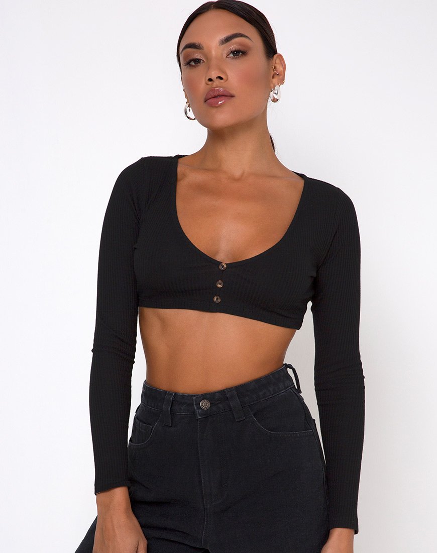 Gato Gewatteerde Top in Rib Zwart