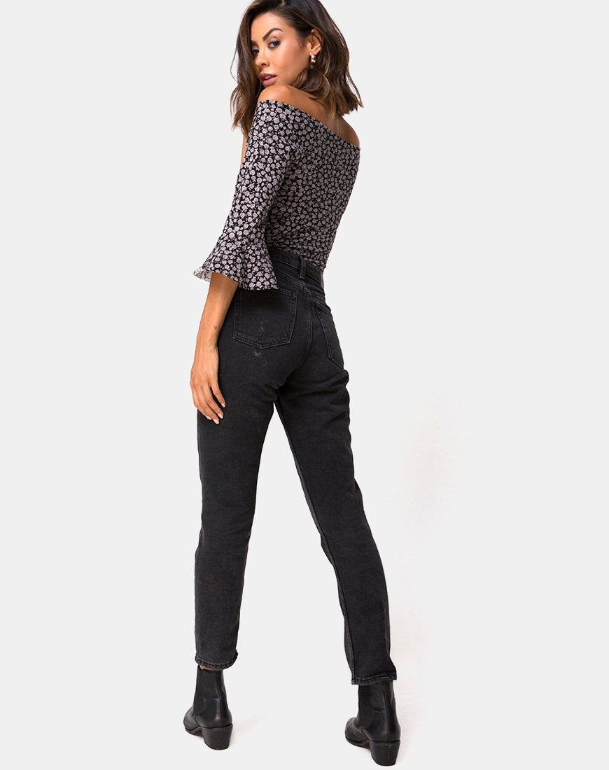 Afbeelding van Gaton Bardot Bodice in Ditsy Rose Zwart