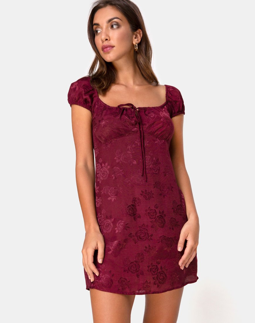 Gaval Mini Jurk in Satijn Rose Bourgondië