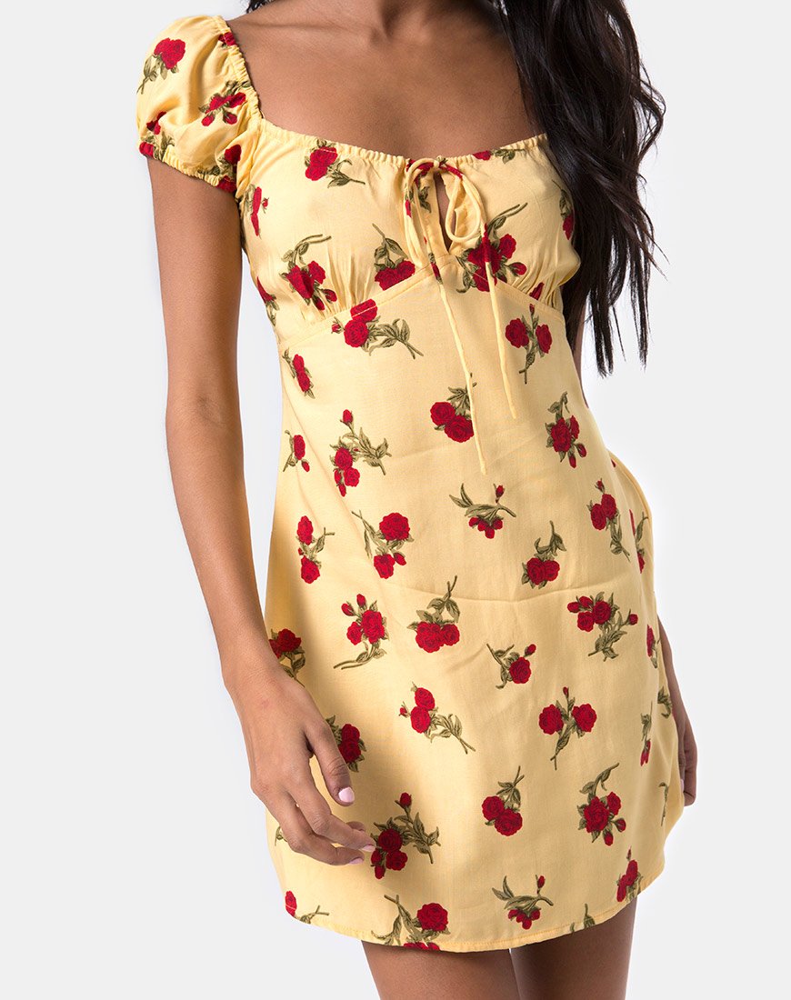 Afbeelding van Gaval Mini Dress in Falling Rose Yellow