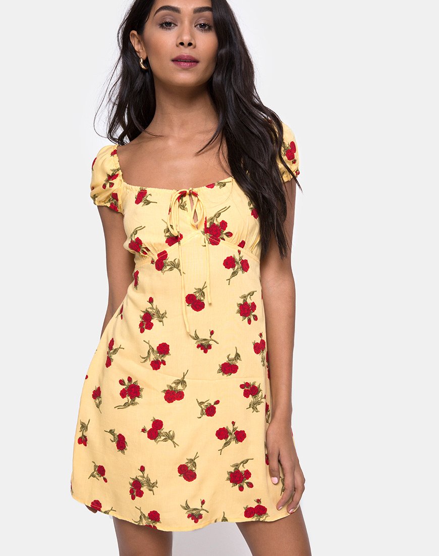 Afbeelding van Gaval Mini Dress in Falling Rose Yellow