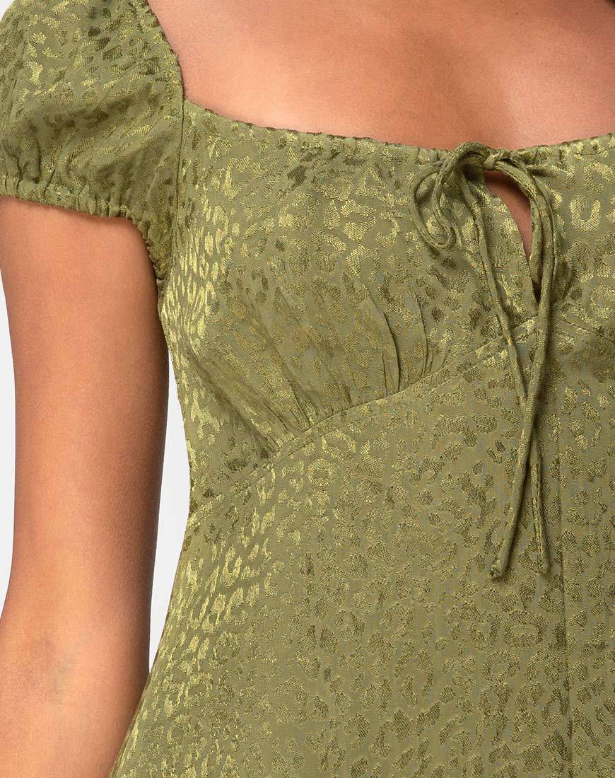Afbeelding van Gaval Mini Jurk in Satijn Cheetah Khaki