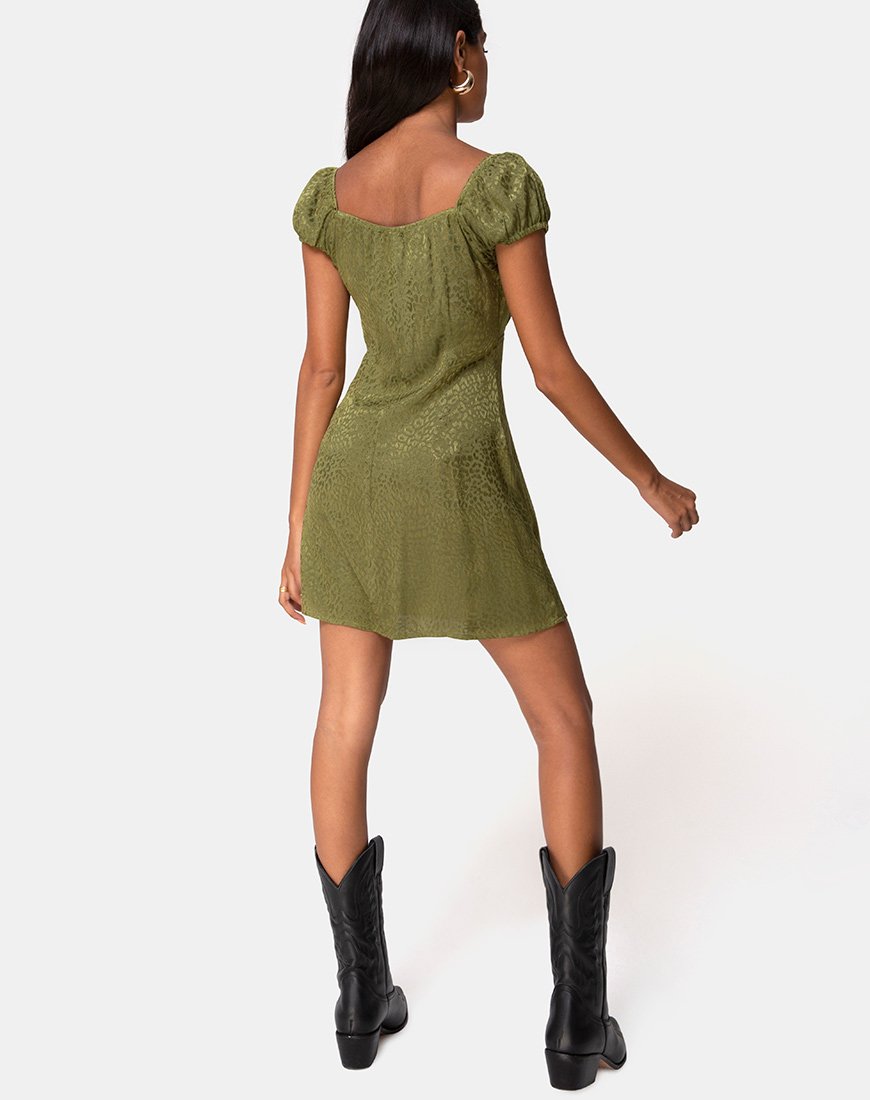 Afbeelding van Gaval Mini Jurk in Satijn Cheetah Khaki