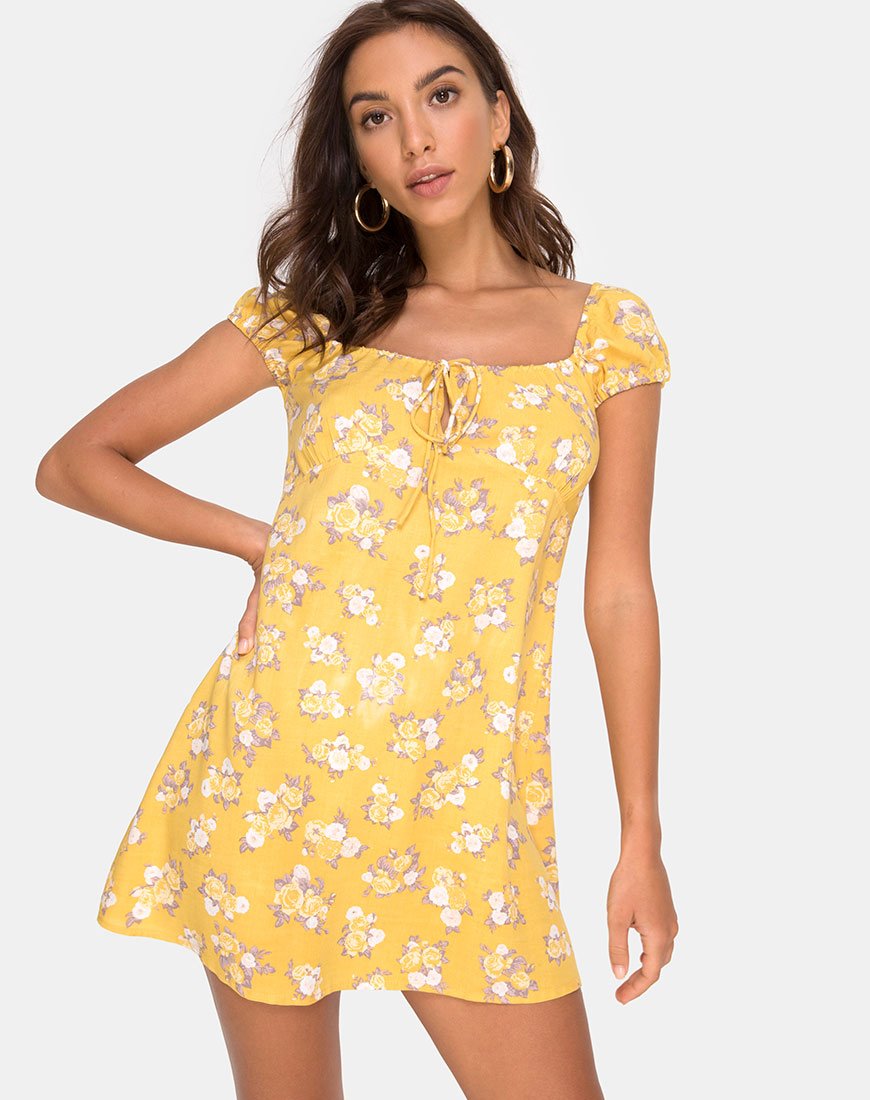 Afbeelding van Gaval Mini jurk in Rose Bunch geel