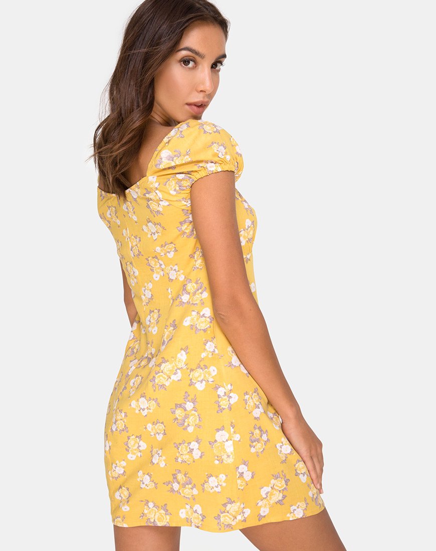 Gaval Mini Dress in Rose Bunch Geel