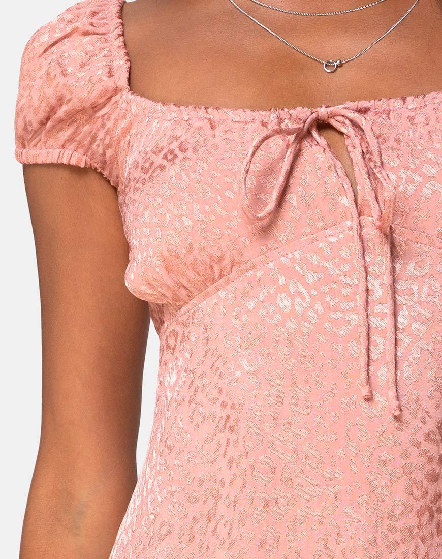 Afbeelding van Gaval Mini Jurk in Satijn Cheetah Stoffig Roze