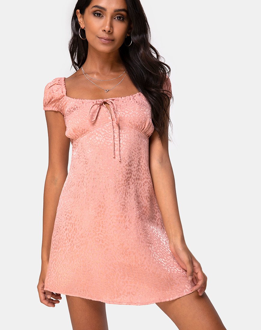Gaval Mini Jurk in Satijn Cheetah Stoffig Roze
