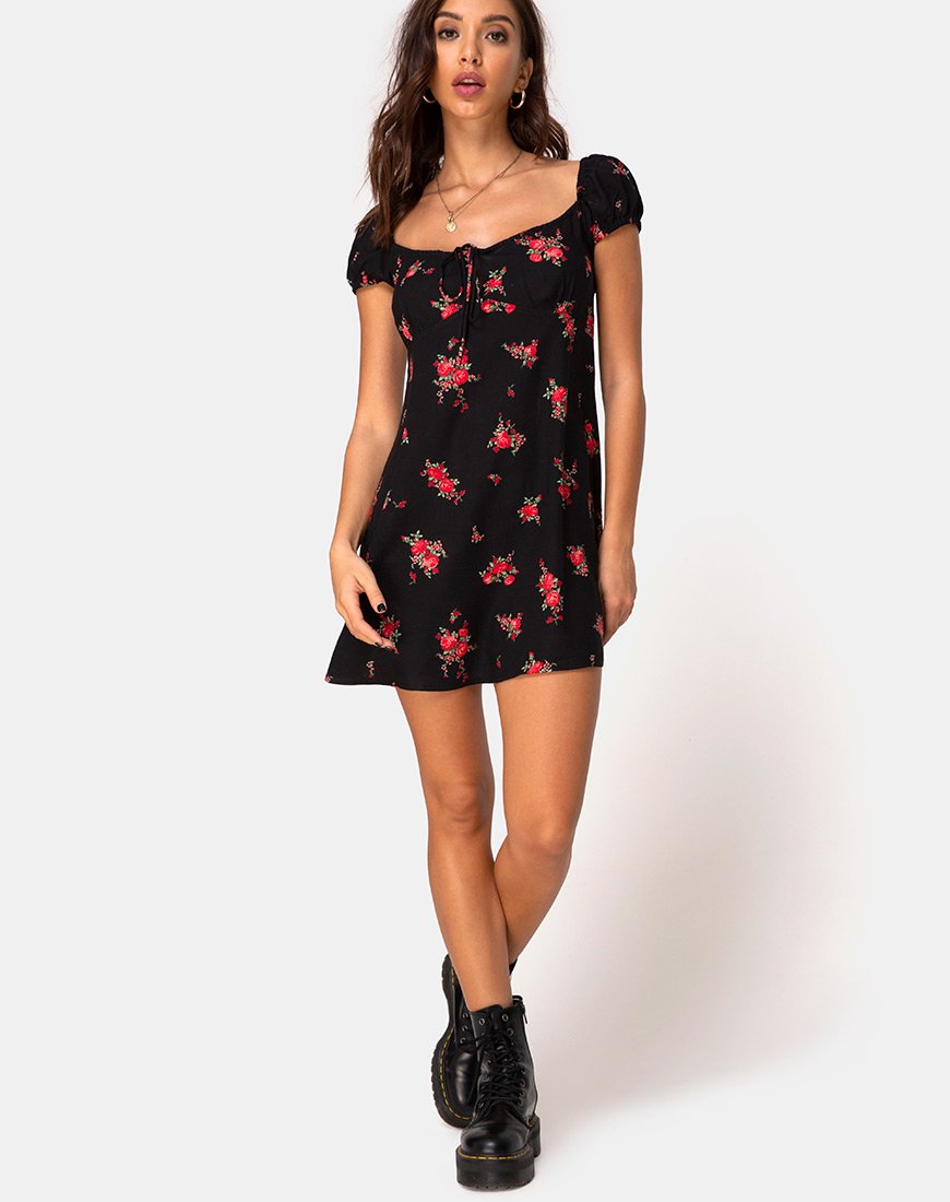 Afbeelding van Gaval Mini Dress in Soi Rose Zwart en Rood