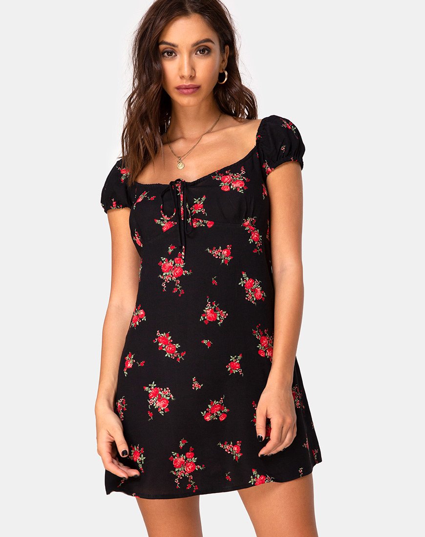 Gaval Mini Dress in Soi Rose Zwart en Rood