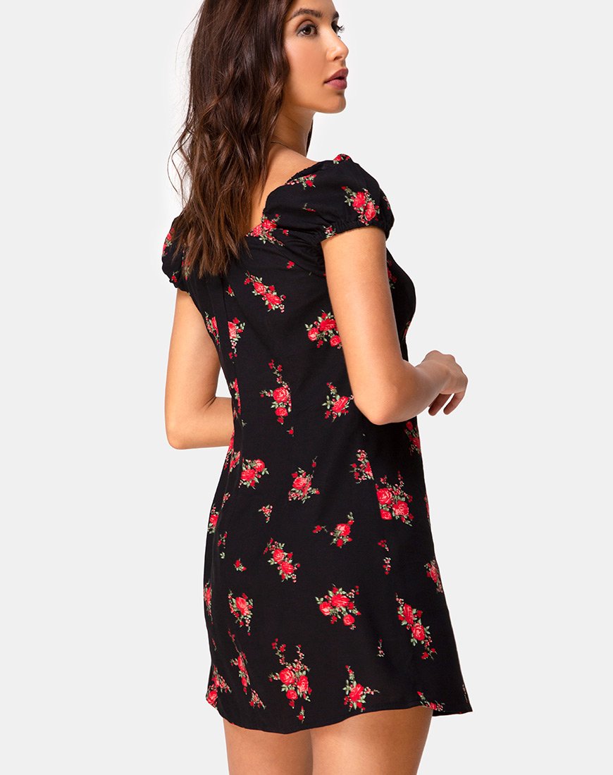 Gaval Mini Dress in Soi Rose Zwart en Rood