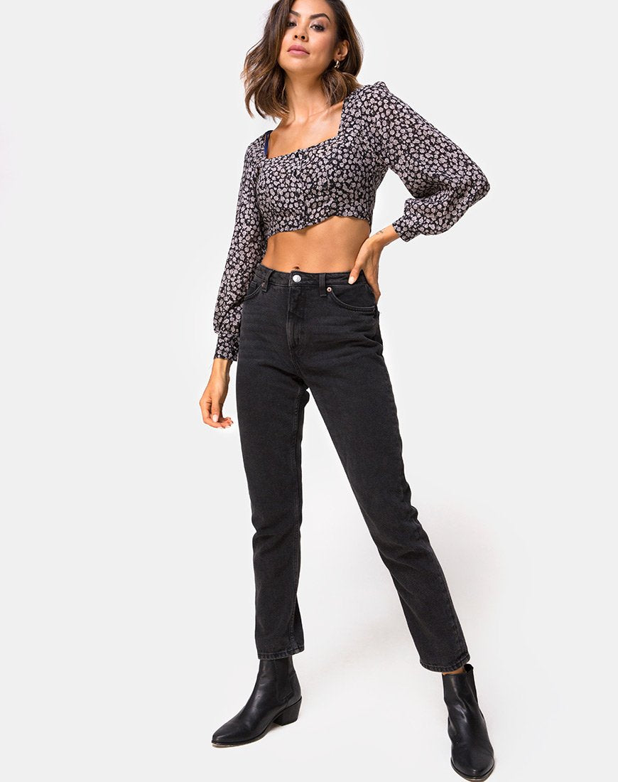 Afbeelding van Gazalo Cropped Top in Ditsy Rose Zwart