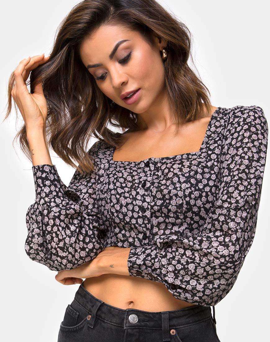 Afbeelding van Gazalo Cropped Top in Ditsy Rose Zwart