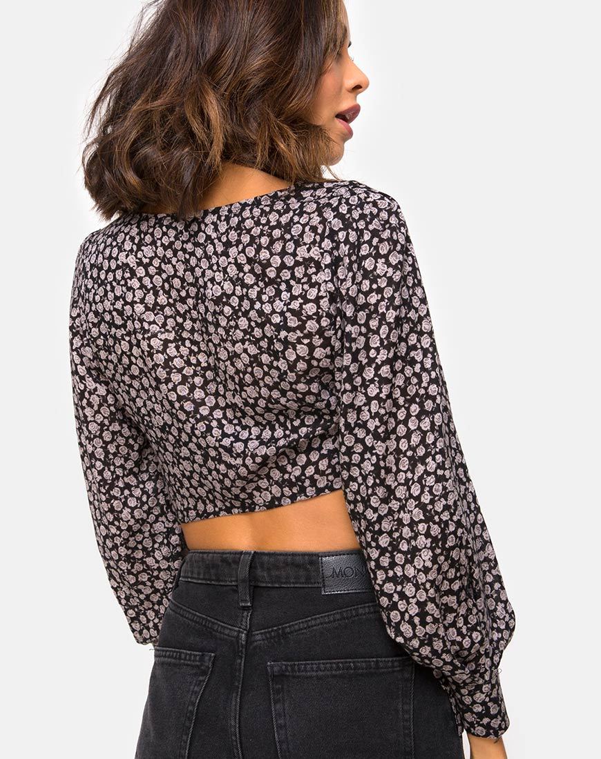 Afbeelding van Gazalo Cropped Top in Ditsy Rose Zwart
