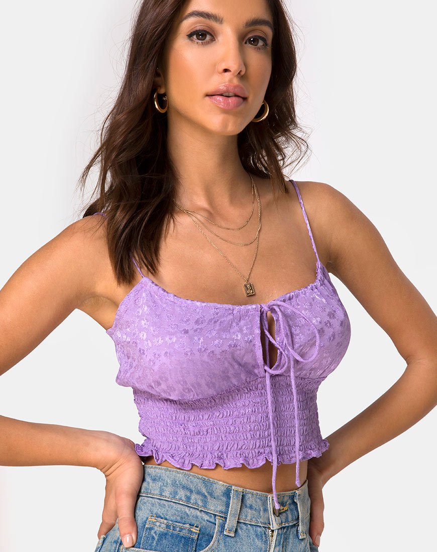 Afbeelding van Gemala Cami Top in Satijn Ditsy Rose Lavendel