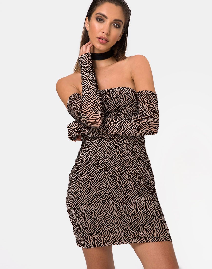 Geneva Bodycon Jurk in Tijgernet Tan