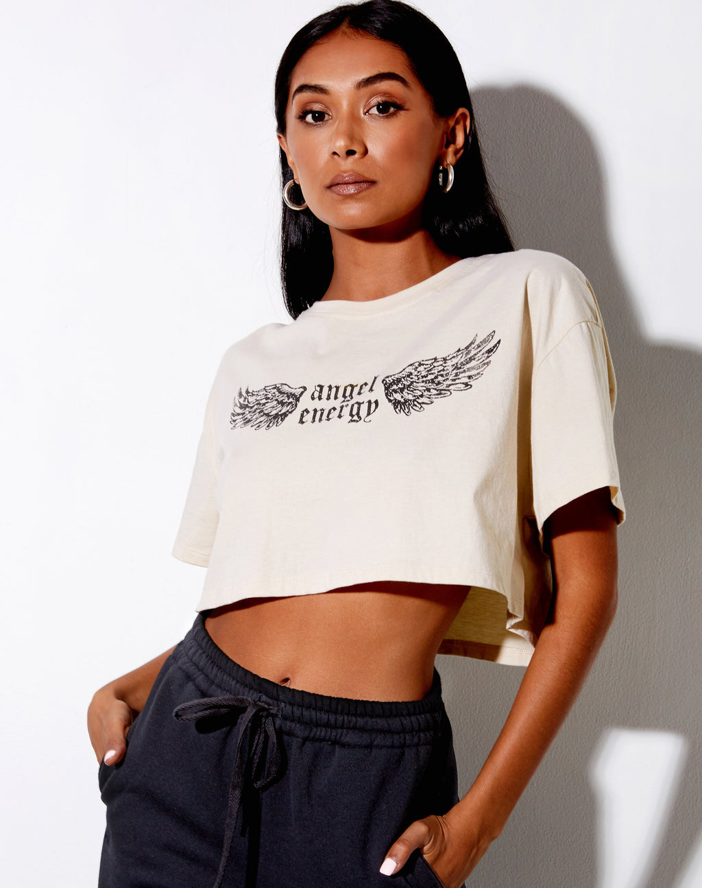 Georgi Cropped Tee in Stone 'Angel Energy' Vleugels