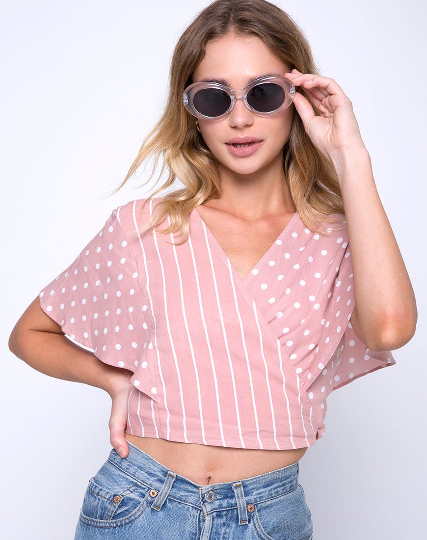 Afbeelding van Gios Wrap Top in Streep Roze en Wit