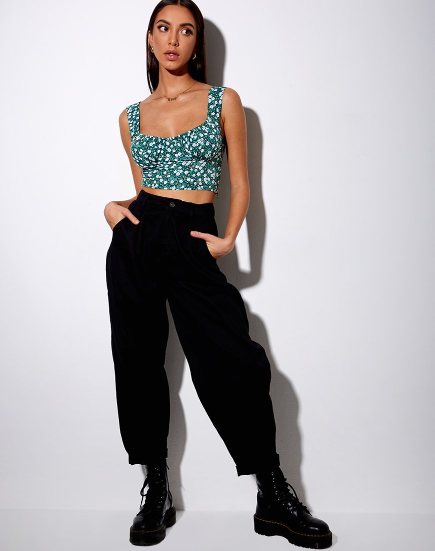 Afbeelding van Gladis Vest Crop Top in Floral Field Green