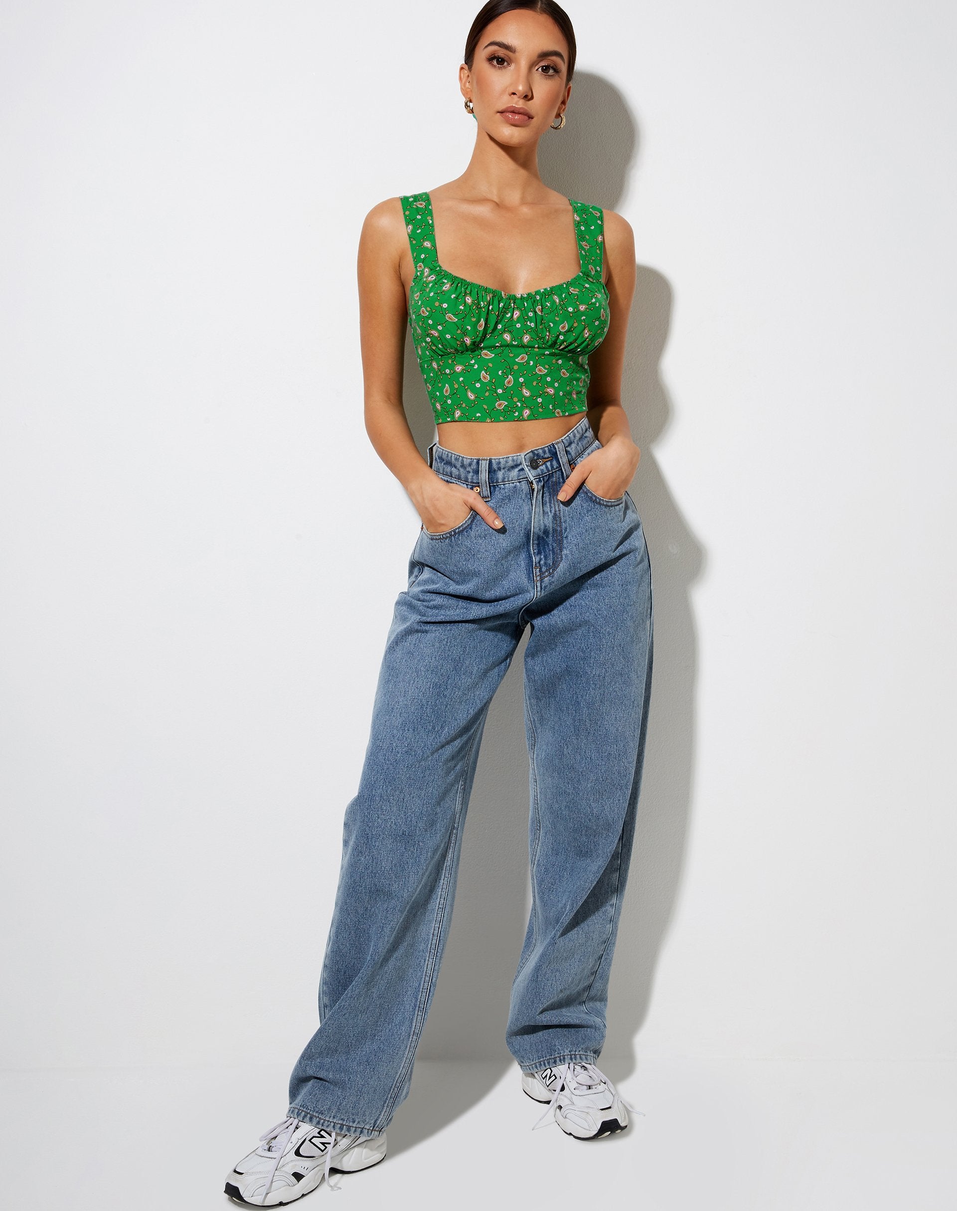 Afbeelding van Gladis Crop Top in Paisley Fun Green