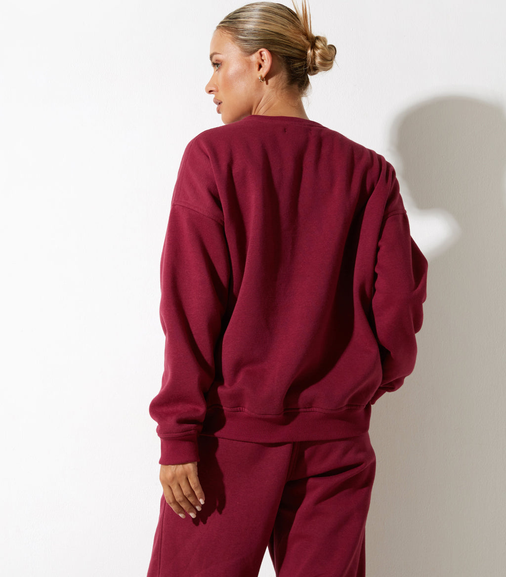 Glan Sweatshirt in Bourgondië met 'Winning Team' Embro