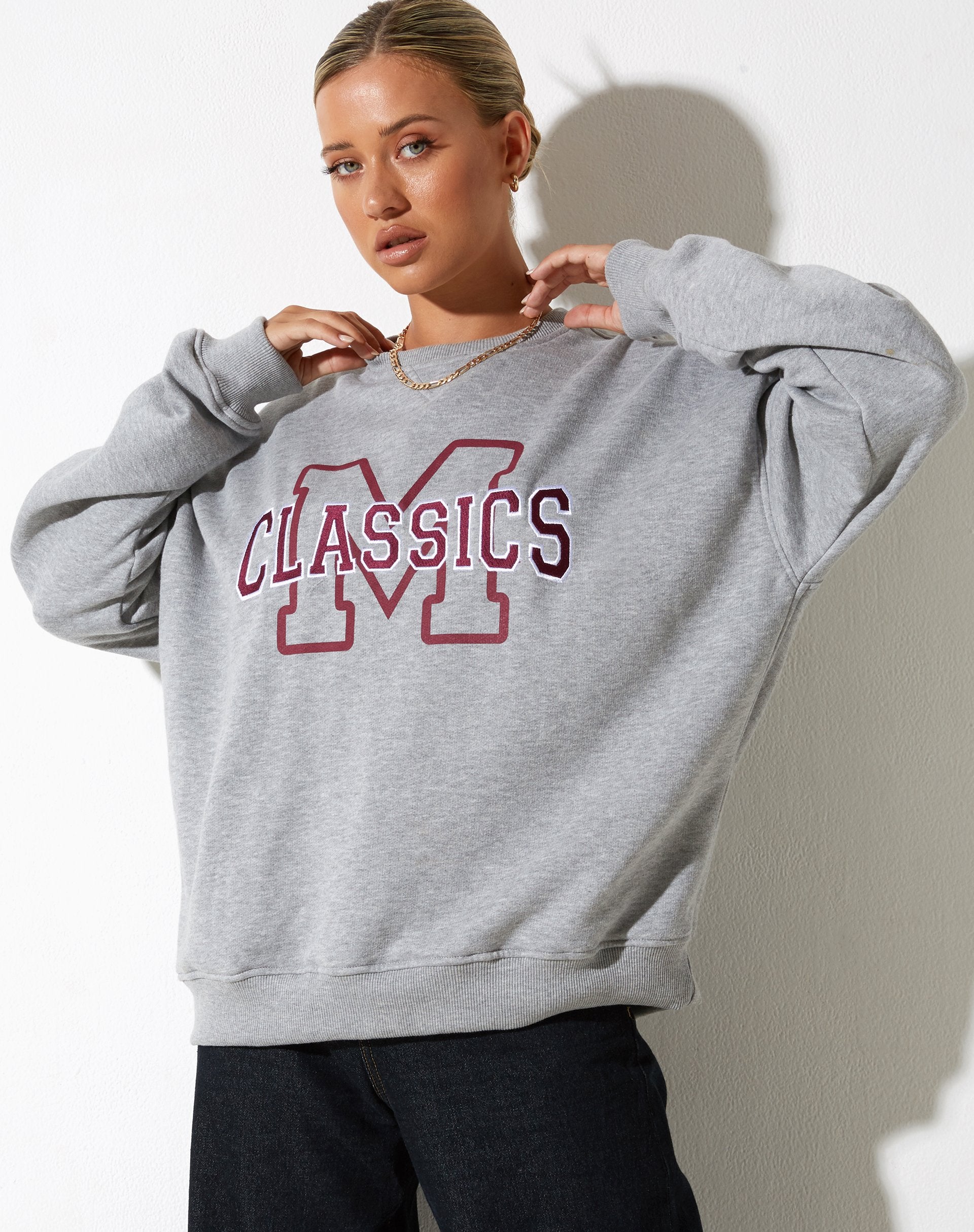 Afbeelding van Glan Sweatshirt in Grijs Marl met "M Classics" Embro