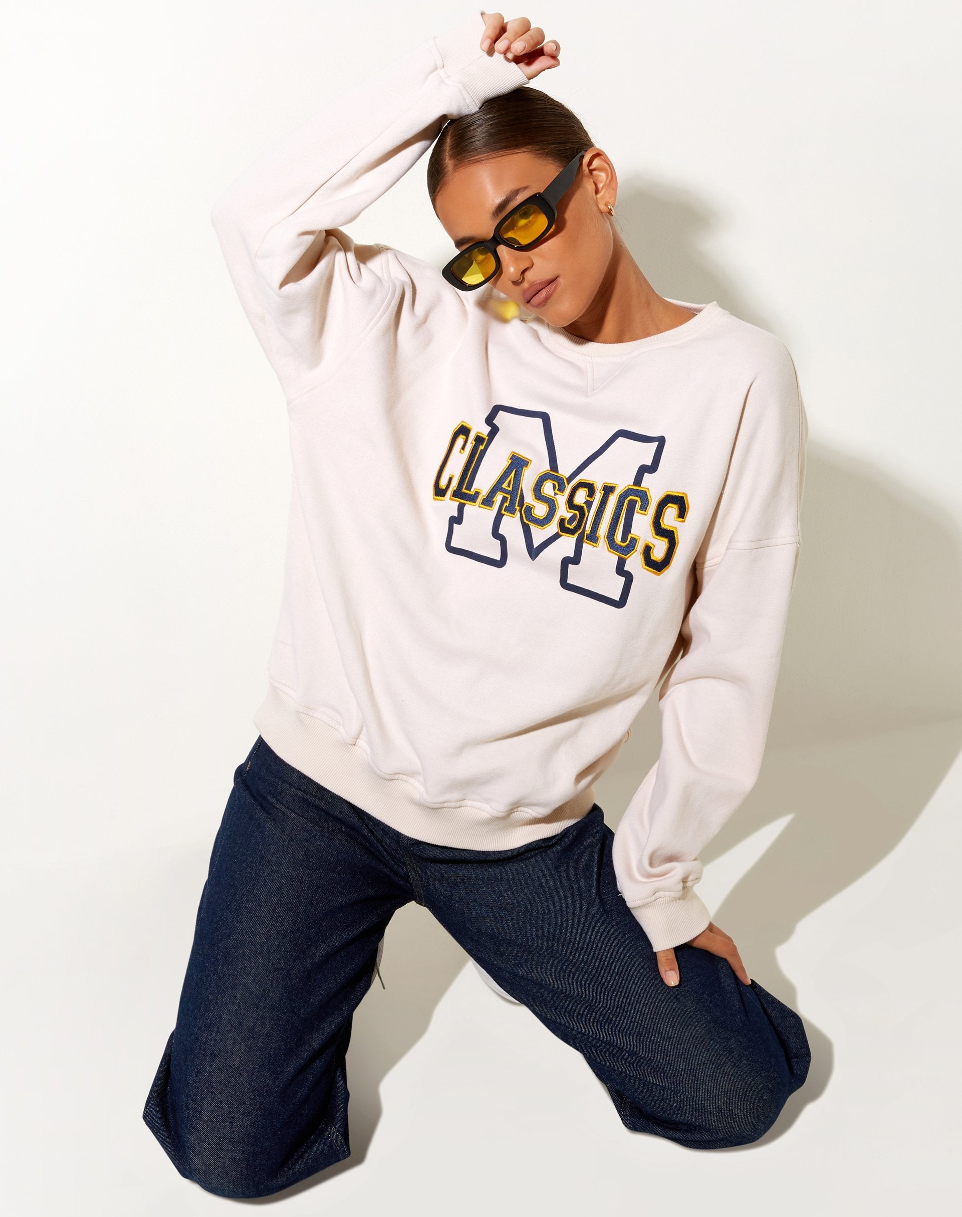 Afbeelding van Glan Sweatshirt in Winterwit M Classics Mix Embro