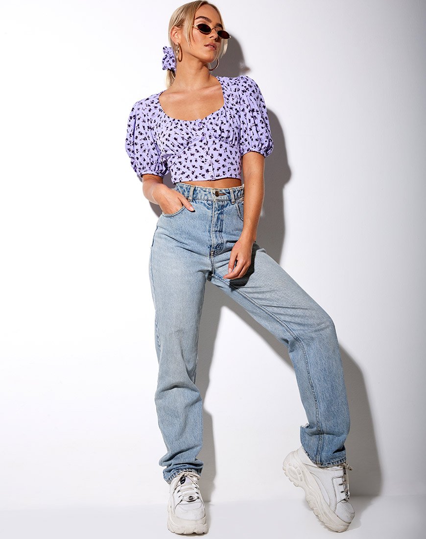 Glarie Crop Top in Dainty Daisy Lila