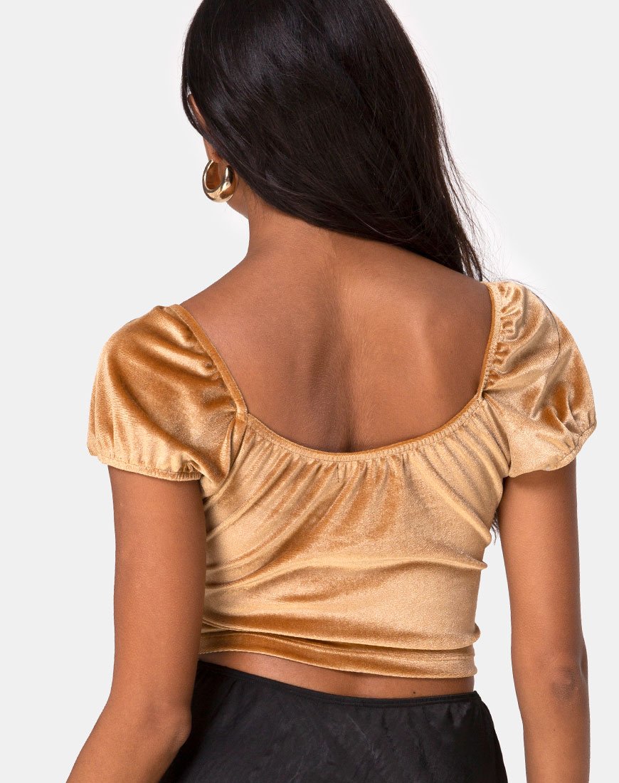 Glanzende Top in Fluweel Goud