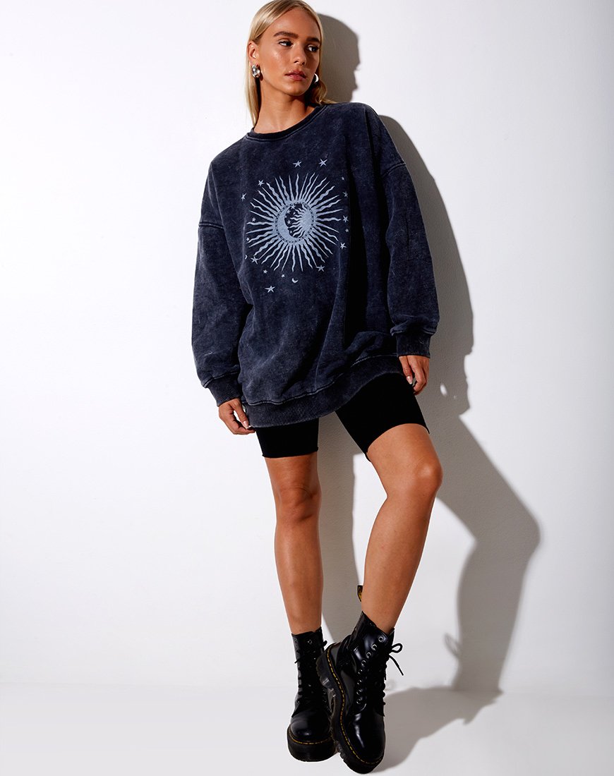 Afbeelding van Glo Sweatshirt in Black Stone Wash Cosmos
