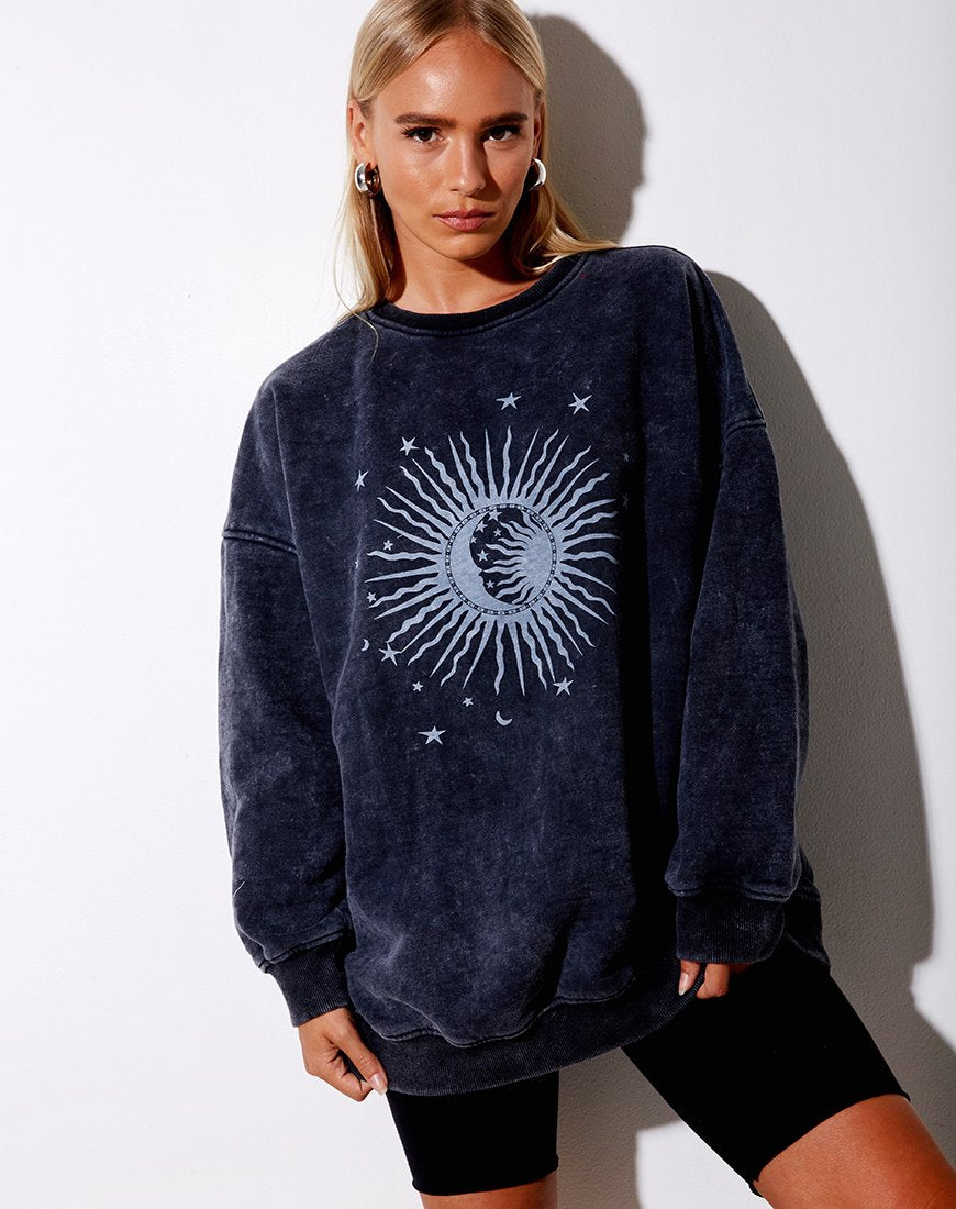 Afbeelding van Glo Sweatshirt in Black Stone Wash Cosmos
