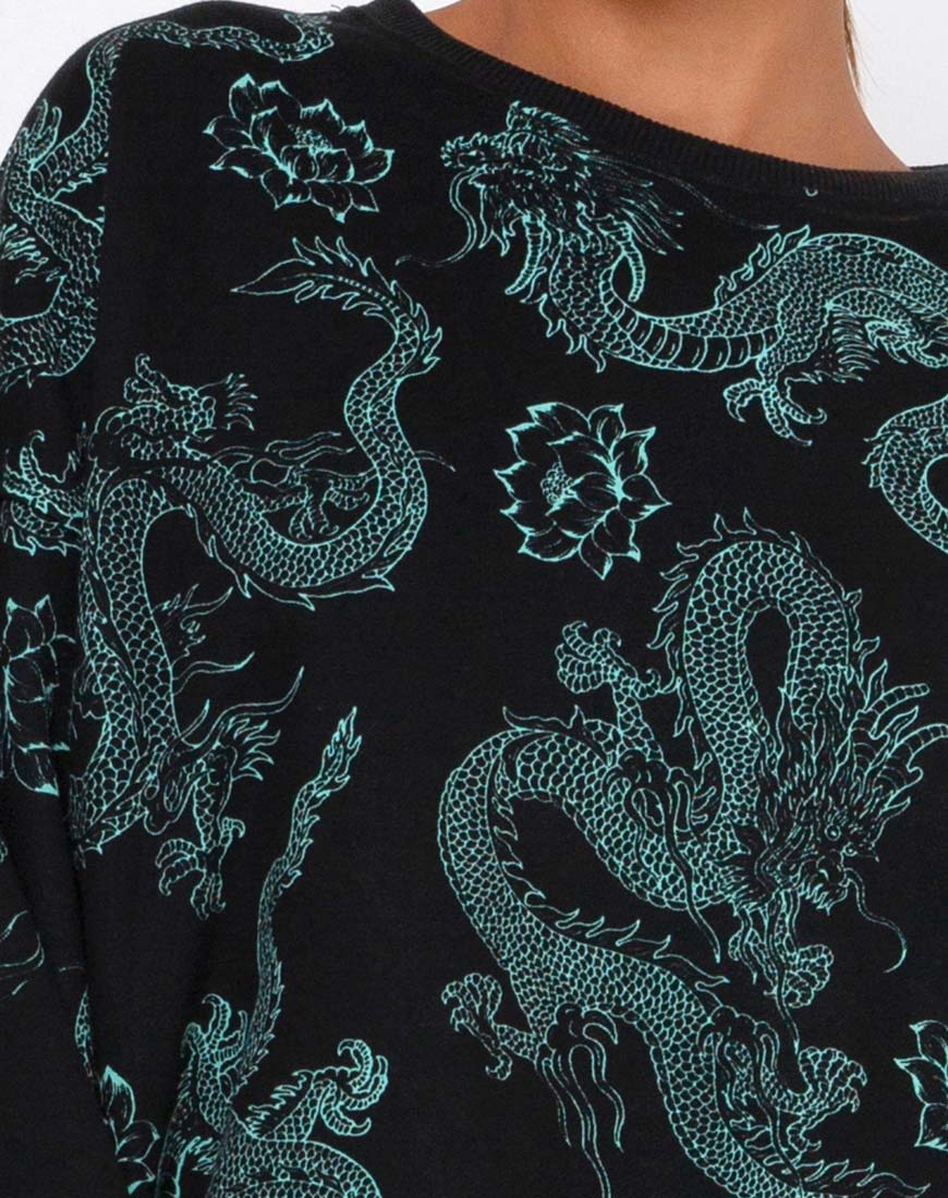 Afbeelding van Glo Sweatshirt in Dragon Flower Zwart en Mint