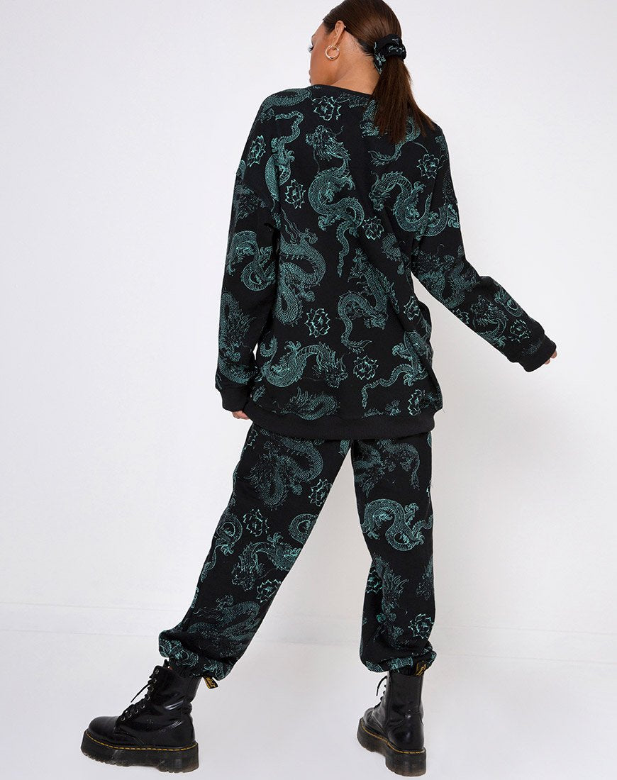 Afbeelding van Glo Sweatshirt in Dragon Flower Zwart en Mint