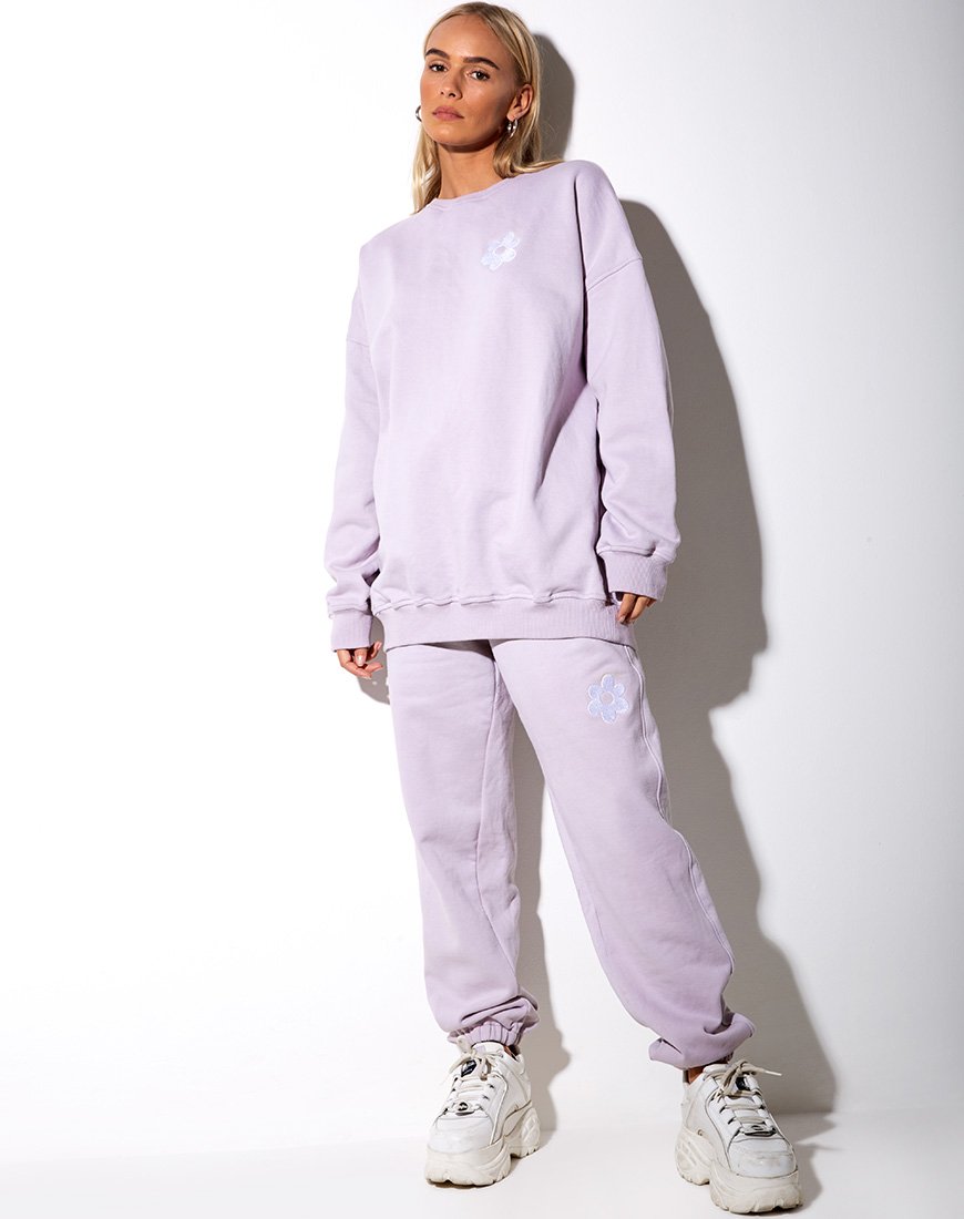 Afbeelding van Glo Sweatshirt in Pastel Lilac Daisy Embro