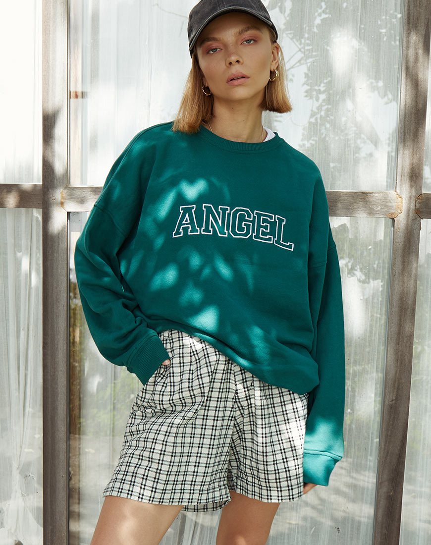 Glo Sweatshirt in flessengroen met engel borduursel in wit