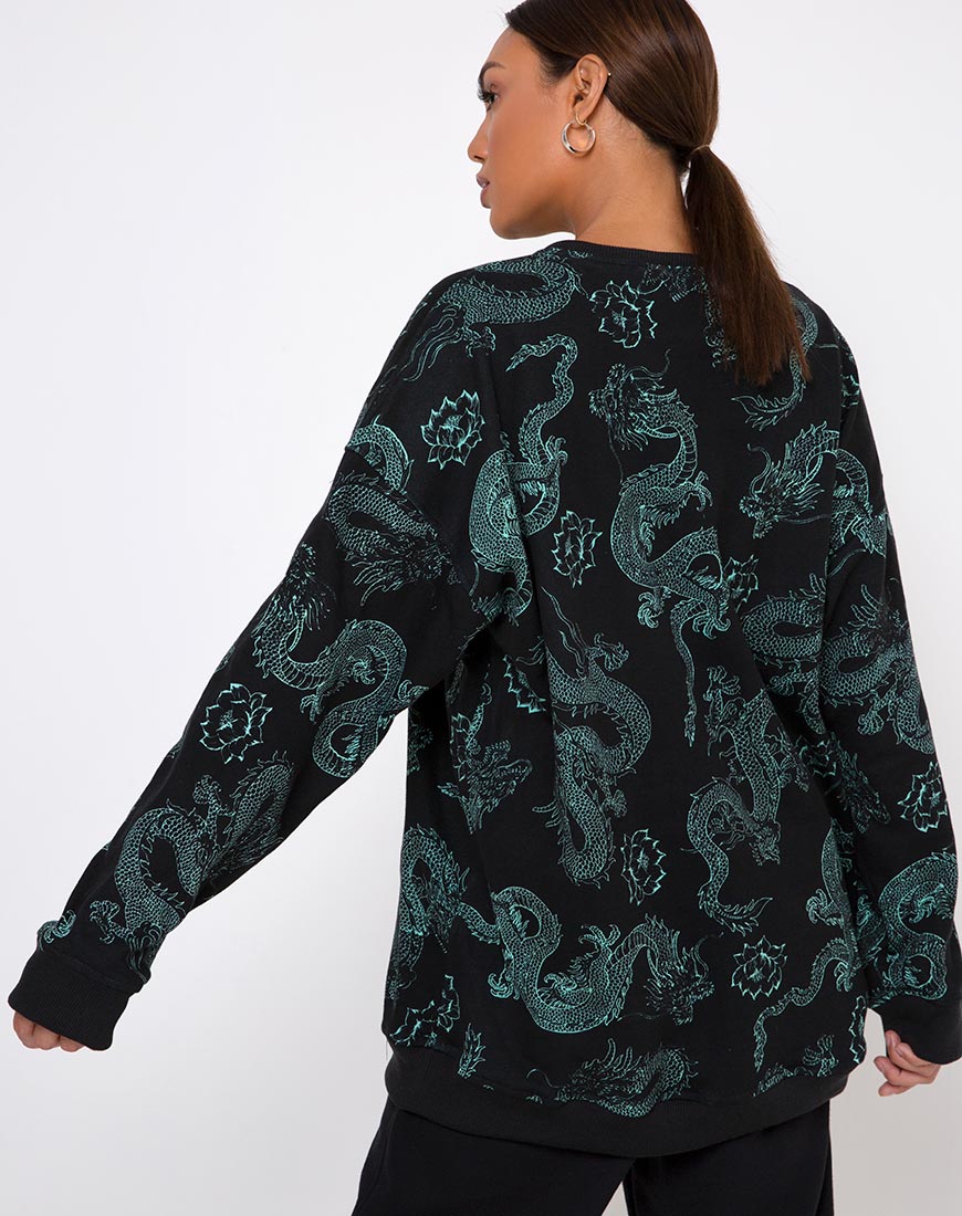 Afbeelding van Glo Sweatshirt in Dragon Flower Zwart en Mint