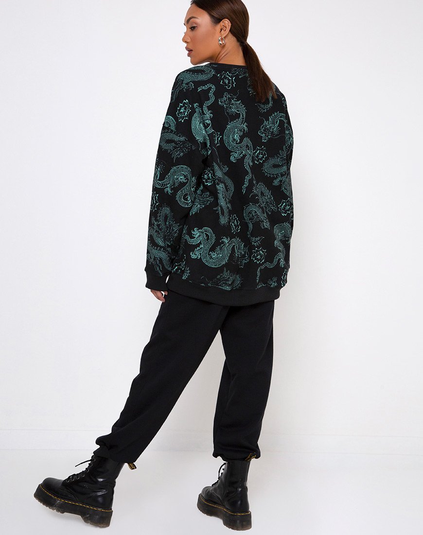 Afbeelding van Glo Sweatshirt in Dragon Flower Zwart en Mint