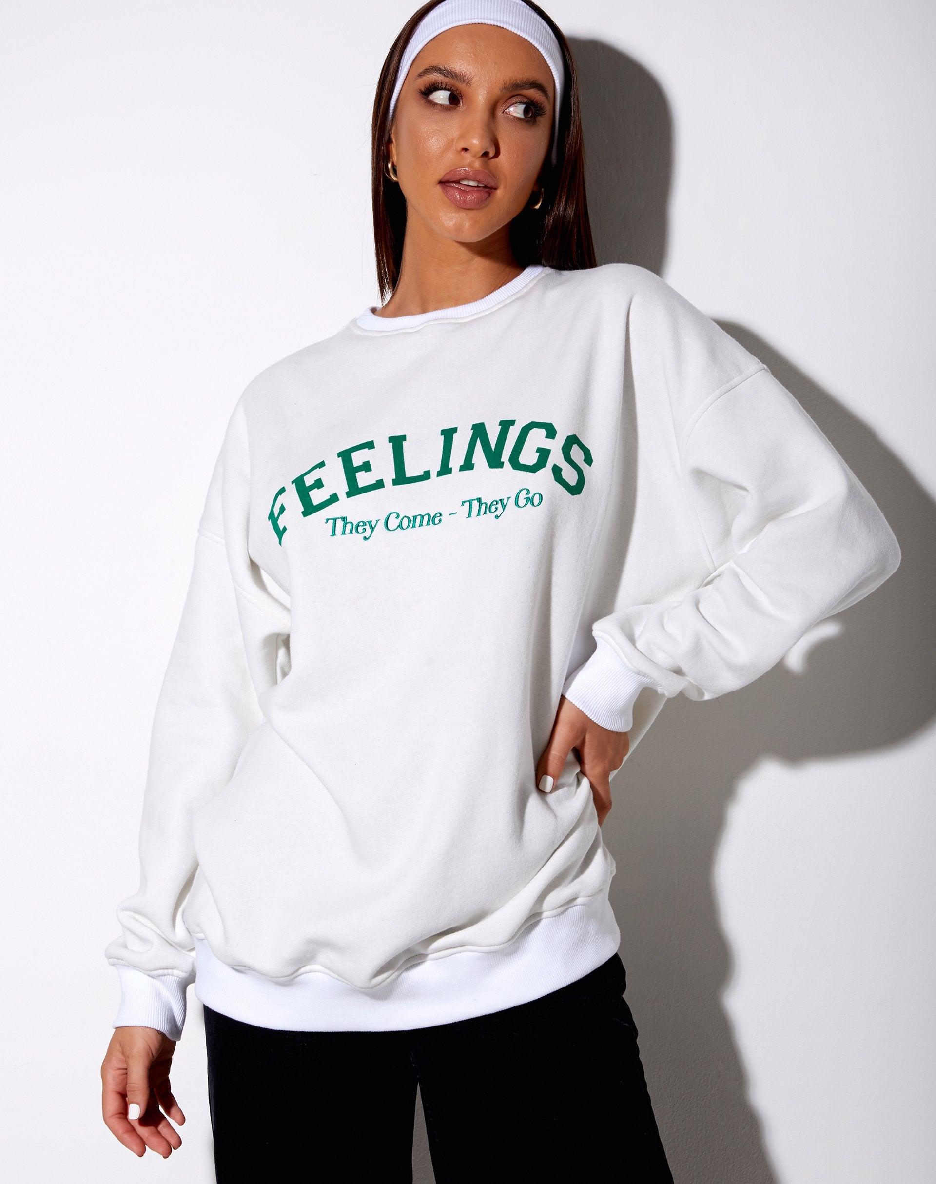 Afbeelding van Glo Sweatshirt in Wit Gevoelens Ze Komen Ze Gaan