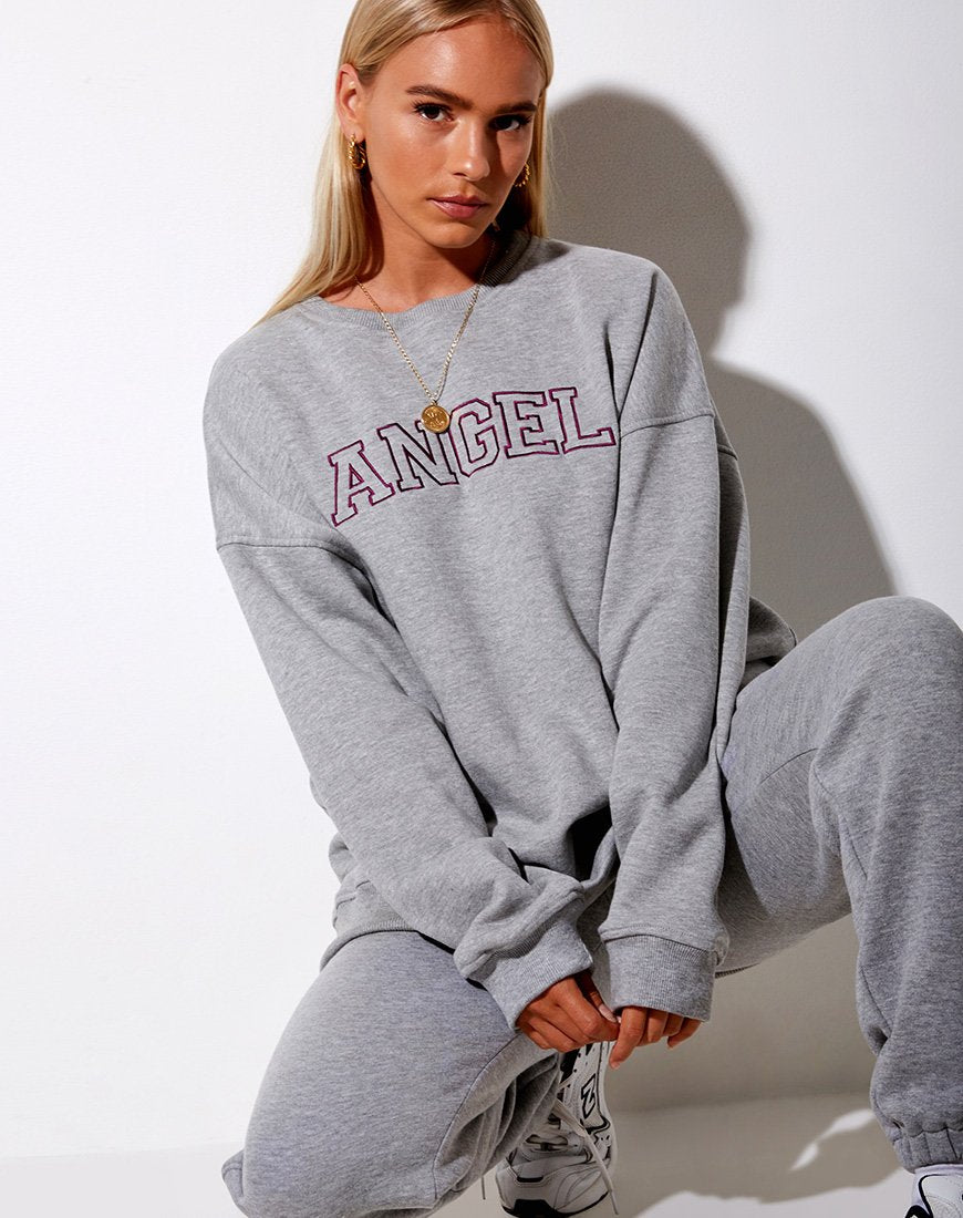 Afbeelding van Glo Sweatshirt in Greymarl Angel Embro in Burgundy