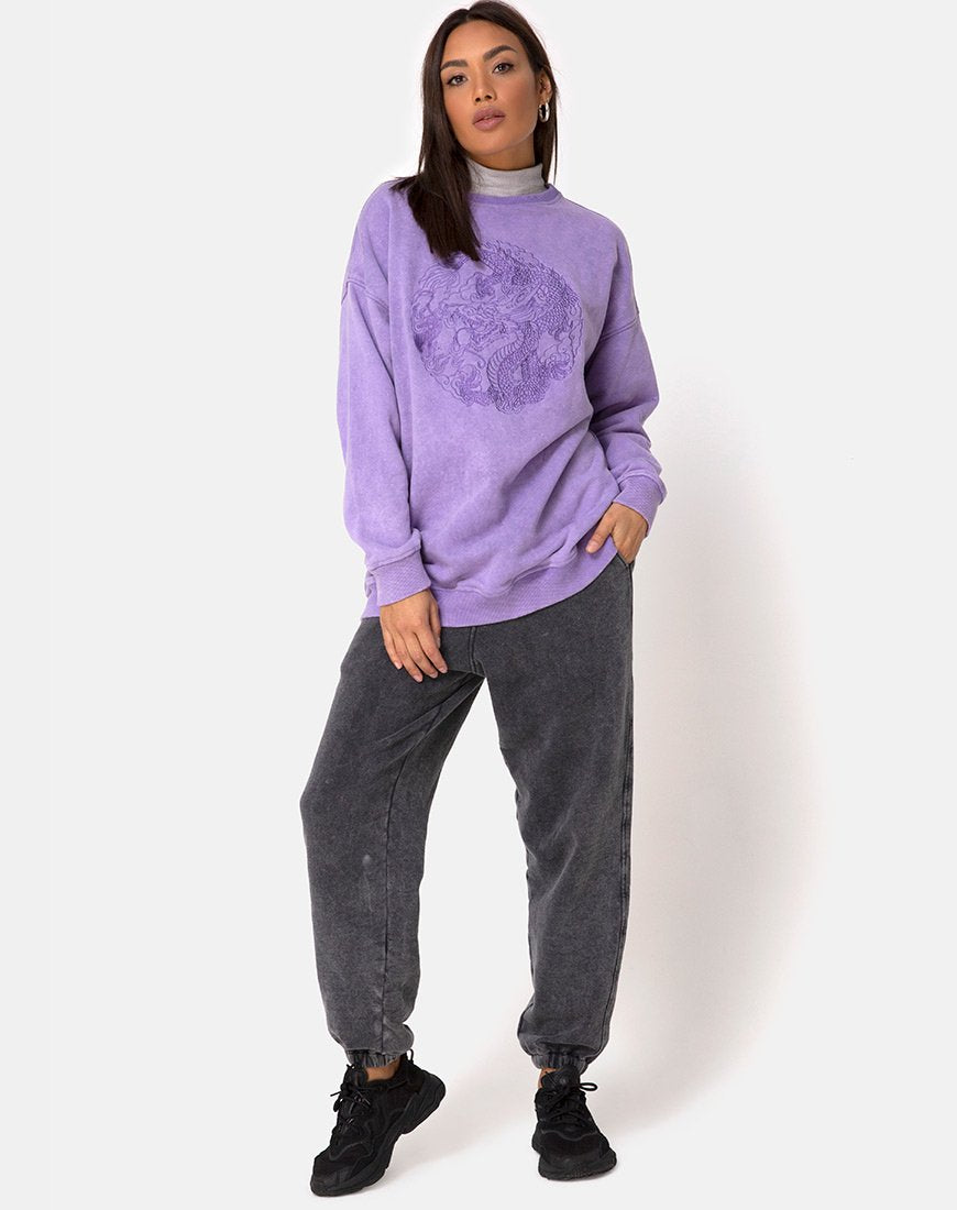 Afbeelding van Glo Sweatshirt in lila wassing met draak borduursel