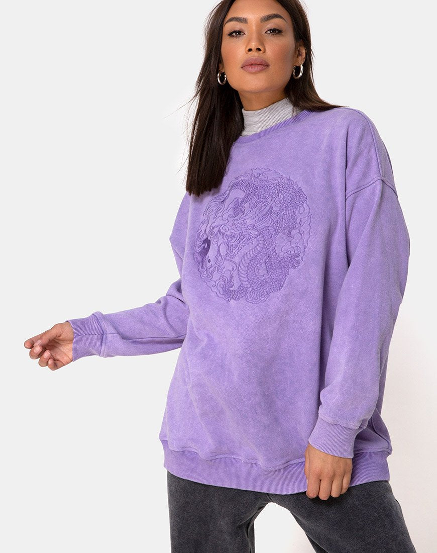 Glo Sweatshirt in lila wassing met draak borduursel