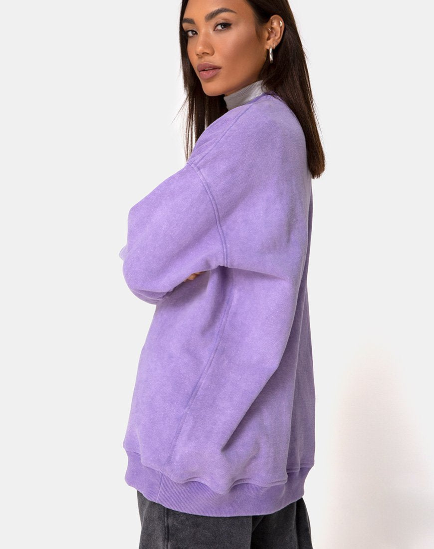 Afbeelding van Glo Sweatshirt in lila wassing met draak borduursel