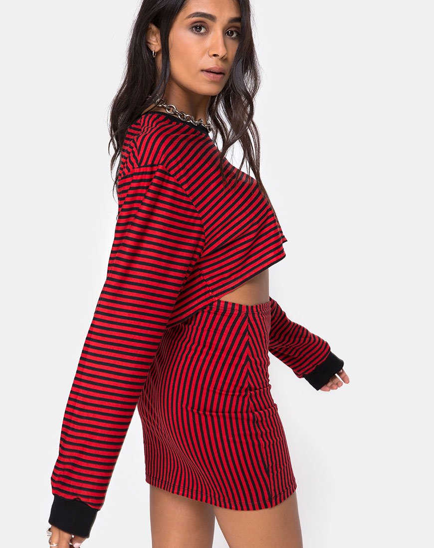 Afbeelding van Goce Crop Top in Mini Stripe Rood en Zwart