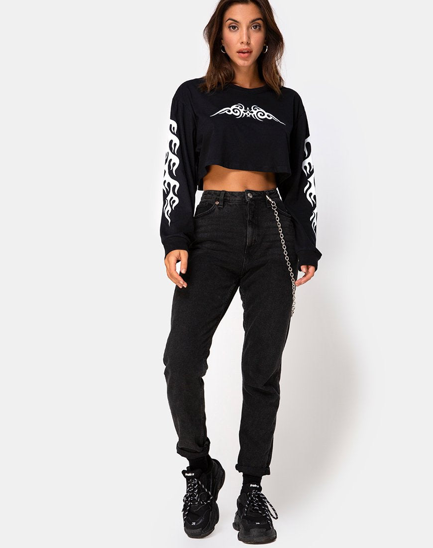 Afbeelding van Gocea Crop Top in Zwart met Witte Tribal