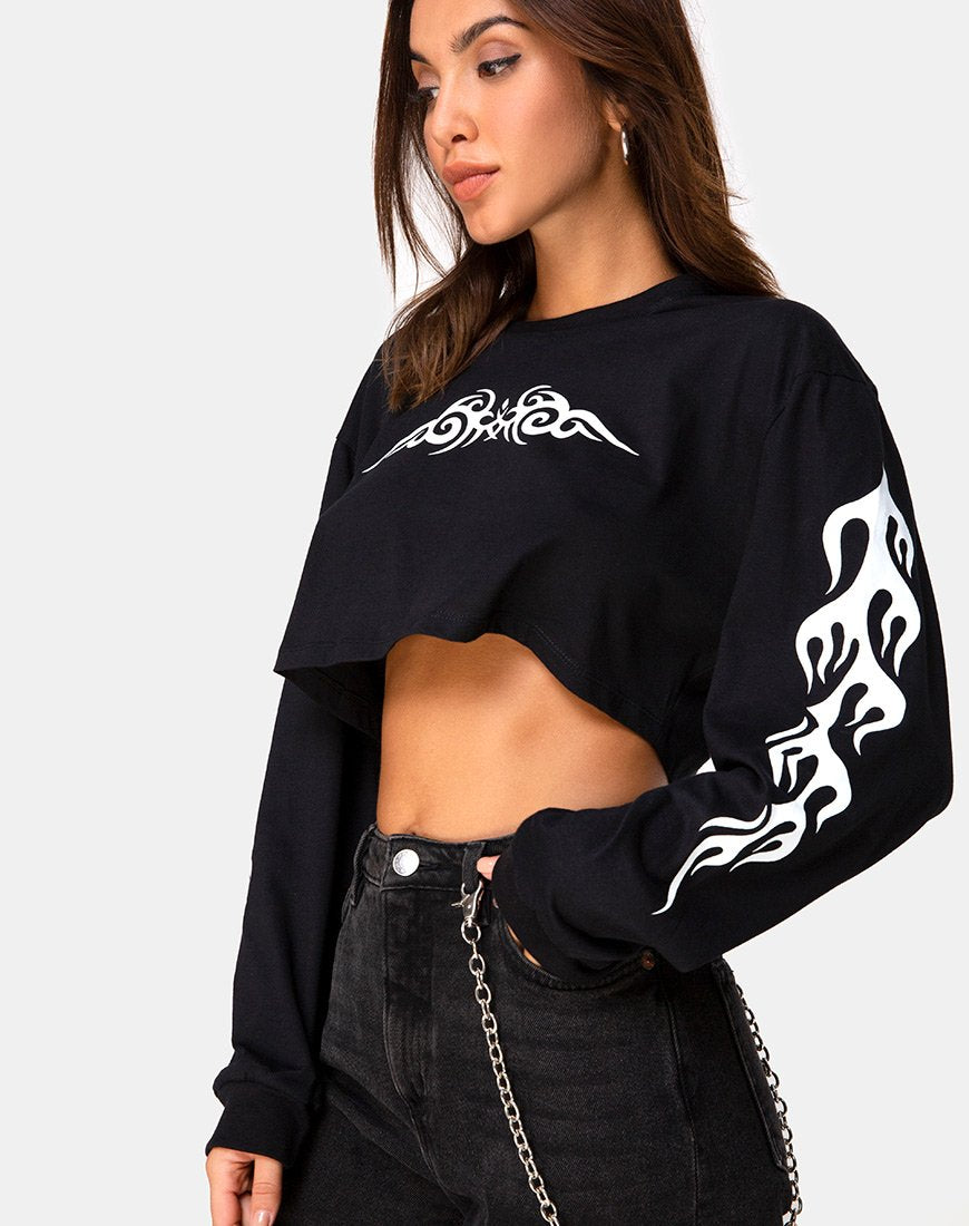Afbeelding van Gocea Crop Top in Zwart met Witte Tribal