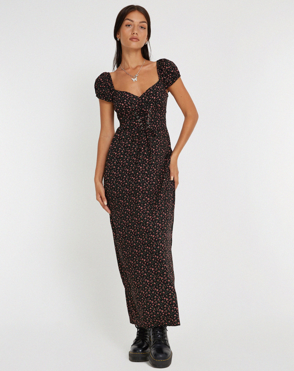 Grace Maxi Dress in Donkerroze Roos Zwart