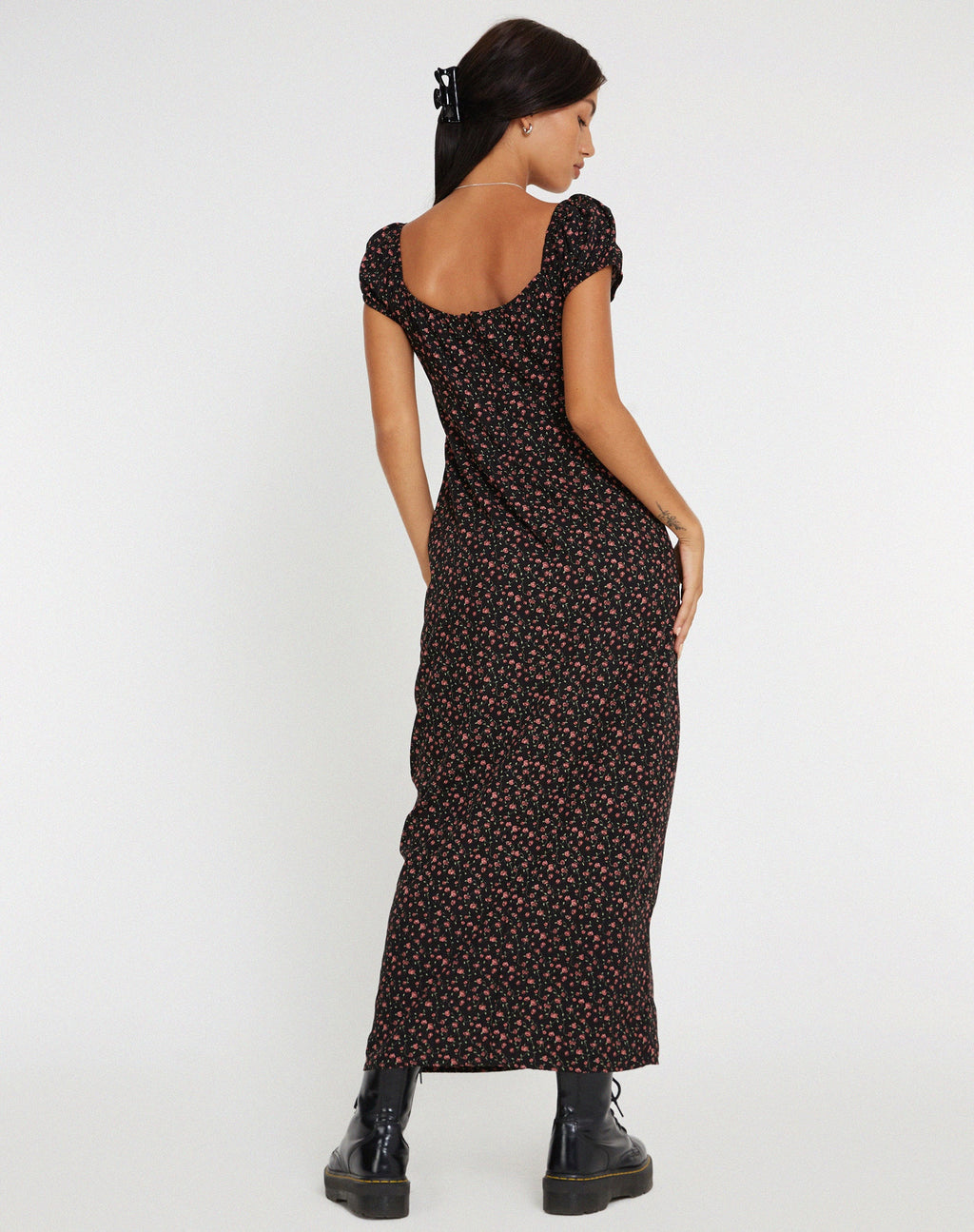 Grace Maxi Dress in Donkerroze Roos Zwart